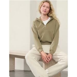 Athleisure Fleece 1/2 Zip Hoodie Athleta Taupe Beige M